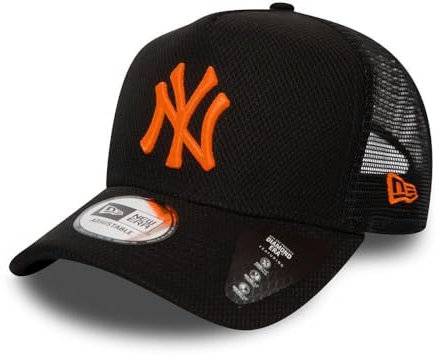 New Era New York Yankees MLB Diamond Era Black Neon Orange A-Frame Adjustable Trucker Cap - One-Size