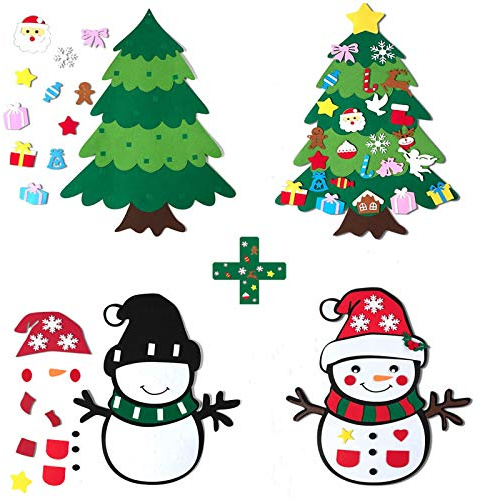 CDLong DIY Felt Christmas Tree & Snowman Set - 2 Pack Xmas Gifts for Kids - Wall Hanging Detachable Felt Christmas Tree for Toddlers