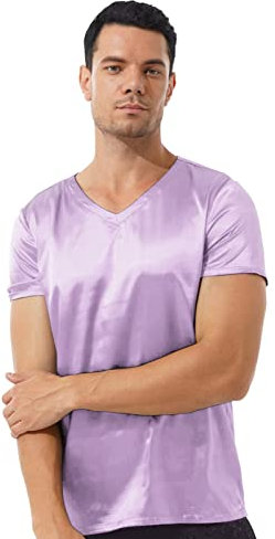 CHICTRY T-Shirt Uomo in Raso Maglietta a Manica Corta Scollo a V Pigiama Camicetta Elegante Sleepwear Camicia da Notte Camicia Loose Casa Morbido Tinta Unita Casuale Viola XXL