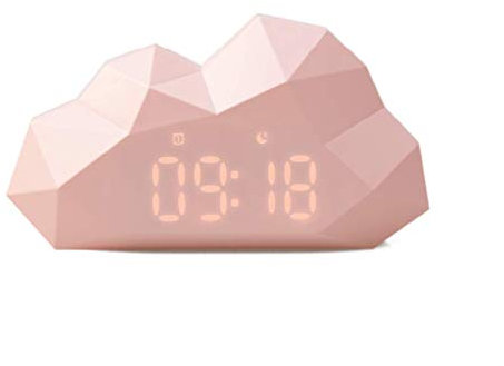 Réveil Digital Lumineux Mini Cloudy - Horloge Table de Nuit & Bureau - avec Fonction Snooze - pour Adultes et Enfants - Design Moderne et Original - Décoration Chambre - Petit Format - Rose - Mob
