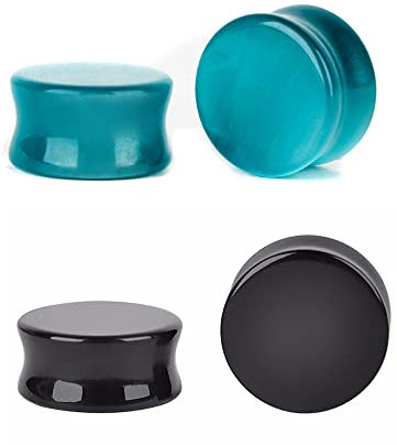 2 Paar Katzenaugen-Ohrstecker, Bio-Stein und schwarzer Onyx, Tunnel-Erweiterer, doppelt ausgestelltes Piercings Körper, 00g(10mm), Bio-Stein, schwarzer Onyx