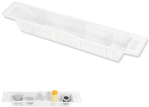 Étagère de Rangement Rétractable de Salle de Bain Blanc Support de Rangement de Baignoire Multifonctionnel Panier de Rangement D'articles de Toilette Adapté à la Plupart des Baignoires