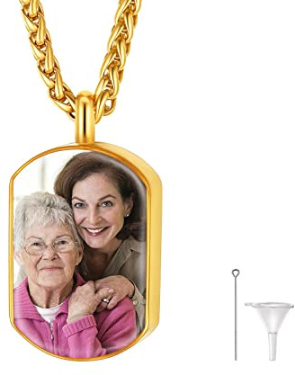 FindChic Personalisierter Urnenketten für Asche Urne Anhänger Edelstahl Foto Ascheamulett Kette Memorial Andenken Schmuck mit Trichter-Kit für Haustier/Hunde/Katze Asche