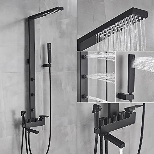 Huin Miscelatore per bagno Miscelatore per doccia a pioggia Miscelatore per doccia a parete Miscelatore per doccia Miscelatore per bidet Miscelatore per doccia Nero opaco-Nero opaco A