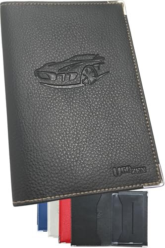 Ugozen Pochette Carte Grise, Accessoire Porte Papier Voiture + Etui de Protection Trensparent (inclu) Fabrication FRANÇAISE - Noir