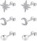 Bo Win 925 Sterling Silber Ohrringe Damen 3 Paar Silber Ohrstecker Stern Mond Ohrringe Kugel Ohrstecker Klein Ohrringe Stecker Diamant Ohrringe für Damen Frauen Mädchen