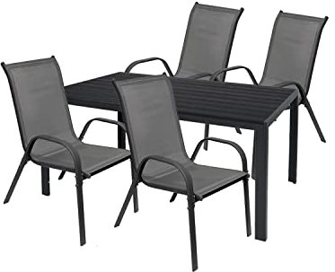 Mojawo Hochwertige Gartengarnitur 5-teilig Gartentisch 150x90cm Anthrazit Tischplatte aus WPC Grau + 4 Stapelstühle Textilen Anthrazit Gartenmöbel