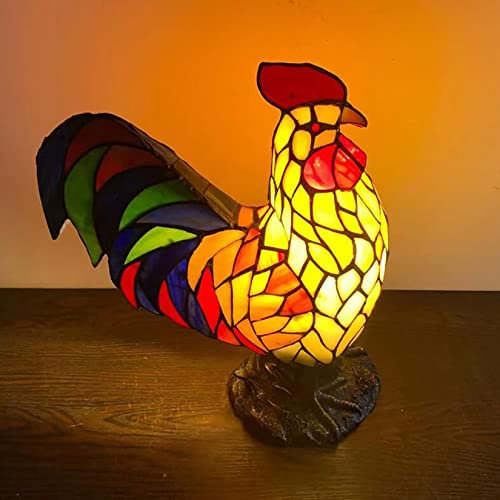 BOTOWI 16-Zoll-Tiffany-Stil-Simulations-Tier-Tischlampe Buntglaskunst-Hahn-Förmige Tischleuchte Desktop-Dekoration-Dekorations-Nachtlicht Für Schlafzimmer, Arbeitszimmer (Wohnzimmer)