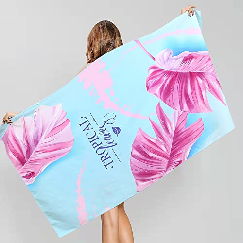 Hdurj Strandlaken Mikrofaser Strandtuch Wasseraufnahme Handtücher Ultra Leicht Tragbares für Sonnenbaden Sport Outdoor Yoga (80 x 160 cm, Tropische Blätter)