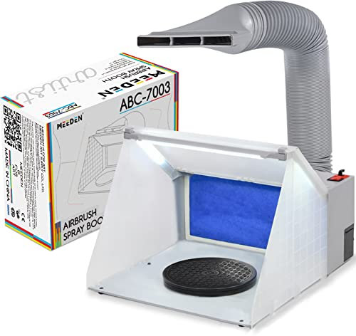 MEEDEN Cabine de Peinture Aérographe: Kit de Pulvérisation de Peinture Portable avec 3 Éclairages LED et Plateau Tournant- Cabine d’Aspiration avec Deux Ventilateurs pour le Modélisme et la Peinture