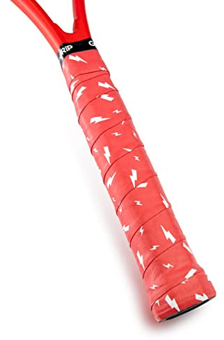 GET A GRIP - Custom Tennis Racket Grip Tape - Anti-Slip/Quick-Drying Tennis Overgrips - Precut Badminton Racket Grip with Finishing Tape - Squash Racket Grip Tapes (Charged Up (red), 1 Grip)