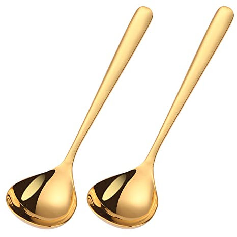 Mafier 2-Piece 1 oz. Mini Ladle 7.68in Stainless Steel Gold Soup Spoons Small Ladel for Sauce Gravy Ladles for Gravy Boat Serving Spoons Dishwasher Safe Metal Ladels for Cooking