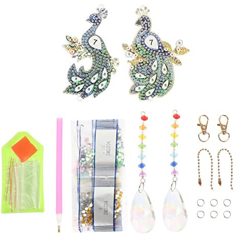 Happyyami 1 Satz Diamantmalerei-anhänger Windspiel-aufhänger Diamant-kunst-kits Machen Sie Ihre Eigenen Schlüsselanhänger Suncatcher-farbe Mandala-schlüsselanhänger Windspiele 5d Pfau Acryl