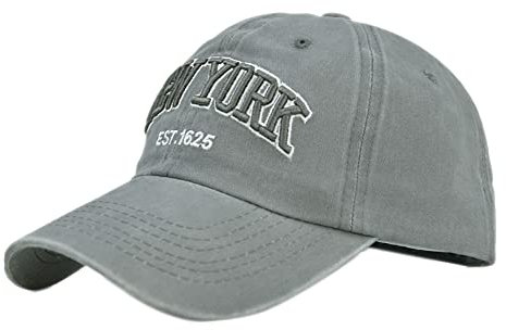YULOONG Vintage Baseball Cap Stickerei New York Washed Denim Trucker Cap 100% Baumwolle Sonnenhut für Herren Damen Einstellbar Grau