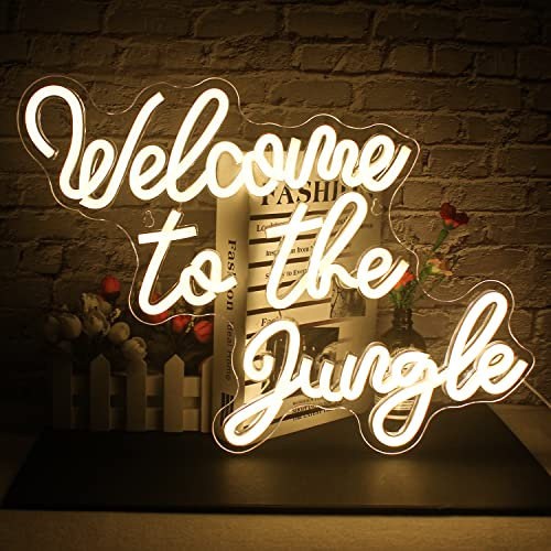 FAXFSIGN Welcome to the Jungle Neon Sign Warm White Led Word Neon Light Signs for Wall Decor Usb Letter Light Up Sign for Bedroom Nursery Kids Room Garden Home Entryway Front Porch Wedding Birthday