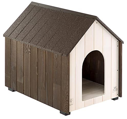 Ferplast KOYA FSC Wooden Dog House - Opening Roof, Sloping, Waterproof & Anti-UV Resin Treatment - Ventilation Grille - Insulating Feet - Finished Door - L, 63.5 x 91.5 xh 78 cm
