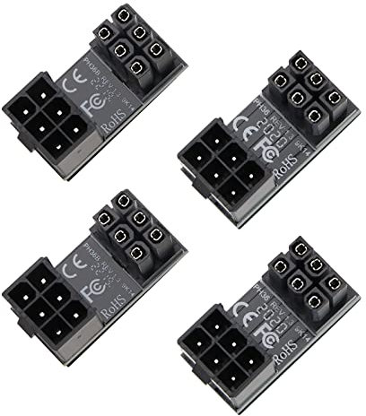 EMSea Lot de 4 adaptateurs GPU ATX 6 broches femelle vers 6 broches mâle coudé à 180° pour cartes graphiques de bureau
