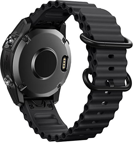 NotoCity Armband für Garmin Fenix 5/ Fenix 6/Fenix 7, 22mm Quick Fit Ocean Wave Soft Silikon Armband für Fenix 5 Plus/Fenix 6 Pro/Forerunner 935/Forerunner 945/Forerunner 955/Instinct Schwarz