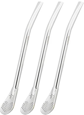 CaáMate Bombilla, colador de té mate, pajita, en forma de cuchara, acero inoxidable, 16 cm, apto para lavavajillas, el original (plata, 3 unidades)