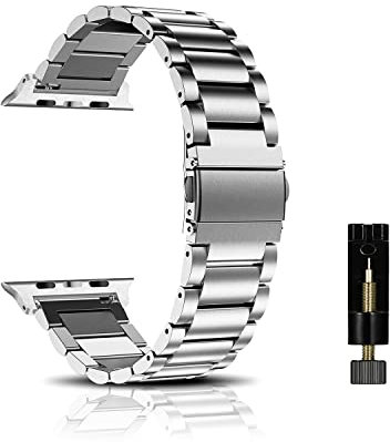 CeiBand Correa para Apple Watch 38mm/40mm/41mm/Series 10 42mm Pulsera Reloj, Métal Acero Inoxidable Reemplazo Correas Banda para iWatch Series 10 9 SE 8 7 6 5 4 3 2 1 Hombres Mujer - Plata