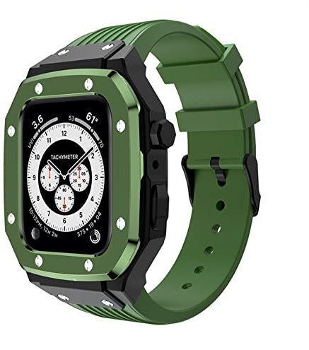 BUDAY Correa de silicona con marco de metal para Apple Watch Band Case 45 mm, 44 mm, 42 mm, kit de modificación, 42MM, Agate