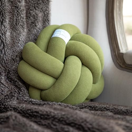 This Doors Home Large Knot Pillow Cotton Knot Pillow Ball |11in. Ball Pillow in 3 Classy Colors| Modern Home Decorative Knot Throw Pillow Knot Pillows|Knotted Pillow|Knot Ball Pillow (Olive Green)