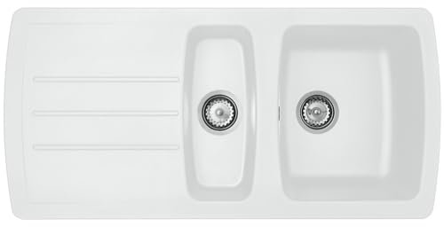 Liquida ZEN150WH 1.5 Bowl Composite Reversible White Kitchen Sink and Waste Kit
