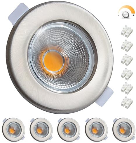 Wondlumi 6er LED Einbaustrahler 230V 7W Dimmbar Set LED Spots Rund Gebürstet Edelstahl Deckenspots 65-85mm Lochmaß 3000K Warmweiß Einbauleuchten 600LM für Schlafzimmer