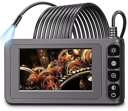 Endoscopio Industriale, SKYBASIC Telecamera di ispezione con Schermo LCD da 4,3 Pollici Endoscopica con 8 luci LED obiettivo IP67 impermeabile Telecamera per periscopio Cavo semirigido da 5M