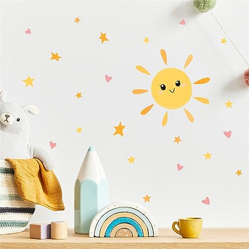 Herfair Wandtattoo Kinderzimmer Deko, Smiley Sonne Wandsticker DIY Wasserdicht Wandaufkleber, Wanddeko Aufkleber Geschenk für Kinder (A)