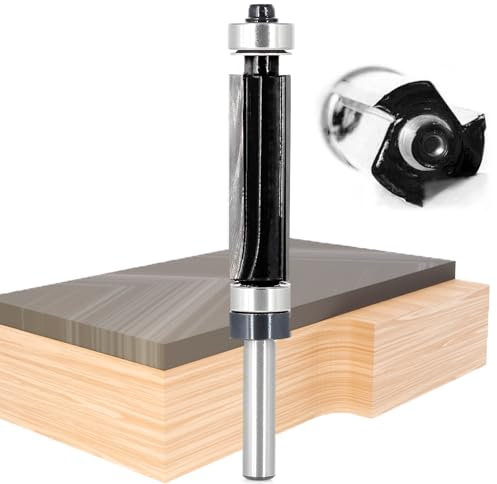 Akylin Flush Trim Router Bits 1/4 Inch Shank - Top and Bottom Bearing Template Router Bit, 3-Flute 1/2 Cut Dia, 1-1/2 Cut Length, for Trimming Laminate Counter Tops and Doing Pattern Work