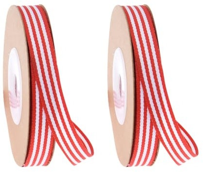 JIHUOO 2 Rollen Ripsband gestreiftes Geschenkband Weihnachtsstreifenband Stoff Bastelband Dekoband rot weiß