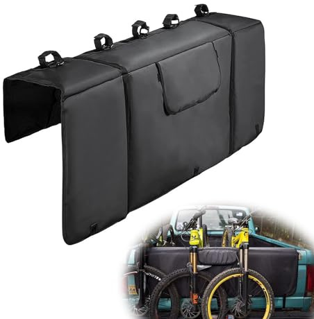 aleawol Tapis de protection pour hayon de 132,1 cm de large, tapis de protection pour hayon de pick-up peut contenir jusqu'à 5 vélos, tapis de vélo de camion avec 2 paquets d'outils, housse de hayon
