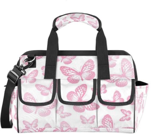 Tavisto Pink Butterflies Tool Bag for Men & Women, Heavy Duty, Waterproof, Large Capacity, Electrician, Carpenter, Mechanic Tool Storage Bag