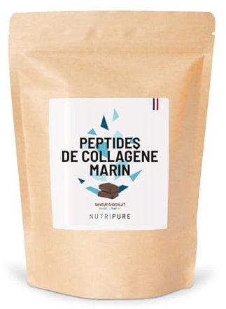 Nutripure | Collagène Marin Sauvage en Poudre | Complément Alimentaire Articulations, Soin des Cheveux & Ongles, Peau | Collagène Marin Hydrolisé | Chocolat | Sachet de 310g | 1 Mois | Made in France