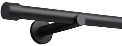 Deco-Raum Gardinenstange auf Maß 25mm Wandträger Style Endstück Cap schwarz-matt nach Maß gefertigt, ohne Ringe 240 cm, geteilt