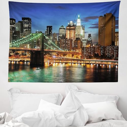Tizhweqo Wandteppich 3D New York, Wandbehang Stadtnachtansicht, Wandtuch New York Tapisserie Tapestry für Schlafzimmer Wohnzimmer Wohnheim Deko 150x200 cm SK897