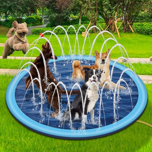Piscine pour chien avec arroseur, piscine pour grands chiens 170 cm, tapis d'arrosage pour chien, pataugeoire pour chien, tapis de jeu d'eau pour animaux de compagnie