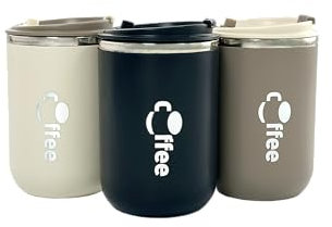 LINDACA 480ML Double Wall Stainless Steel Office Coffee Cup with Leakproof Lid/Resuable Travel Coffee Tea Mug for Hot and Cold Drinking with Two Straws (Khaki)