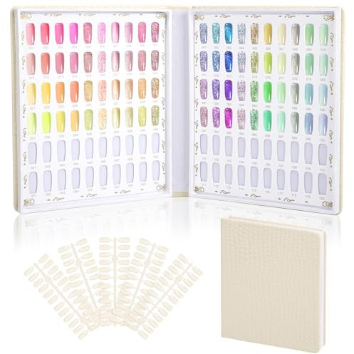 Segbeauty Livre Ongle Nail Couleur Affichage, 120 Couleurs d'Affichage du Tableau des Couleurs des Ongles, avec 120 Pcs Faux Ongles, Nuancier Ongles, Livre Ongles en Gel, Accessoire Onglel (Beige)