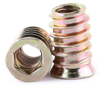 Sunicon 20 Pièces Insert Fileté Bois M10 X 25mm, Inserts d'écrou, Écrou hexagonal fileté en alliage de zinc, Inserts Écrous Hexagonaux Pour Installation de Meubles en Bois(M10*25mm)