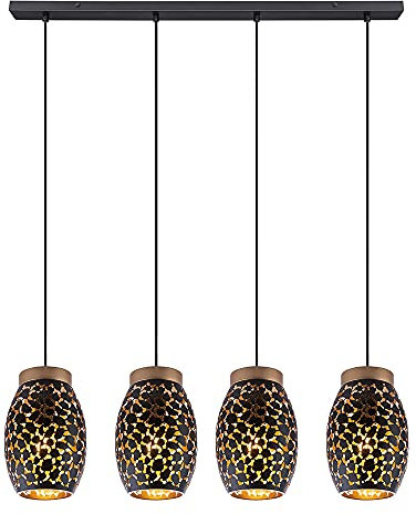 Globo Pendelleuchte Hängelampe Esstisch 4 flammig Esszimmerlampe Hängeleuchte, orientalisch, Metall schwarz gold gemustert, 4x E27 Fassungen, HxLxB 120x90x15 cm