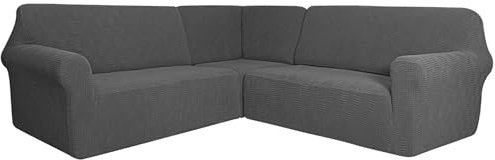 KFDZSW Ecksofa überzug, Sofabezug L Form 3-teilig Stretch Anti-rutsch Waschbar Sofa Überzug, Relaxsessel Ecksofahusse Für Sektionalsofa Möbelschutz (Dunkelgrau,5-Sitzer)