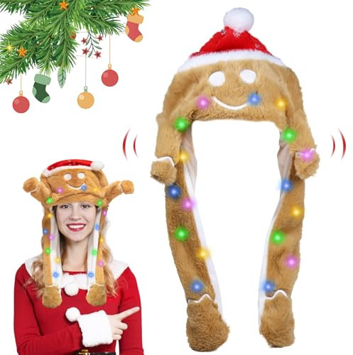 Weihnachtsmütze, Mütze mit Ohren, Weihnachtsmann Mützen, Nikolausmütze Plüsch, Mütze mit LED Lustiger Hut Kappe mit Beweglichen Ohren Kopfbedeckung, Wackelohr Mütze für Weihnachts Party Geburtstage