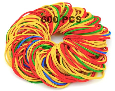 Gummiband Gummibänder in Bunten Farben für Haushalt, Arbeit oder Schule - Elastische Gummiringe aus Haushaltsgummi, 38x1.4mm - Die unverzichtbaren Gummis! (600Stück)