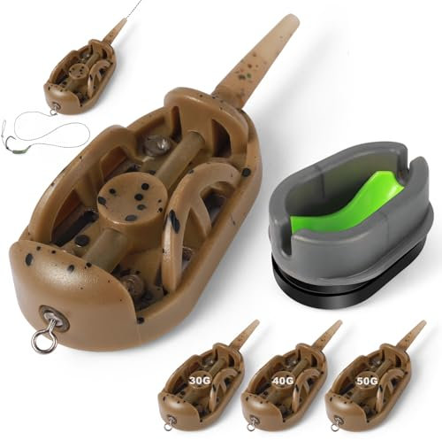 Annyswit 4 Pcs Carp Fishing Feeders with Quick Release Feeder Mould Set 30g 40g 50g Inline Method Fishing Feeders with Fishing Weights Tackle for Carp Feeders Bait