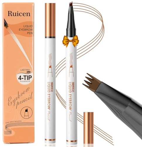 New Microblading Eyebrow Pen with Upgrade 4-Fork Tip Applicator, Waterproof Long-Lasting Eyebrow Pencil, Light Brown