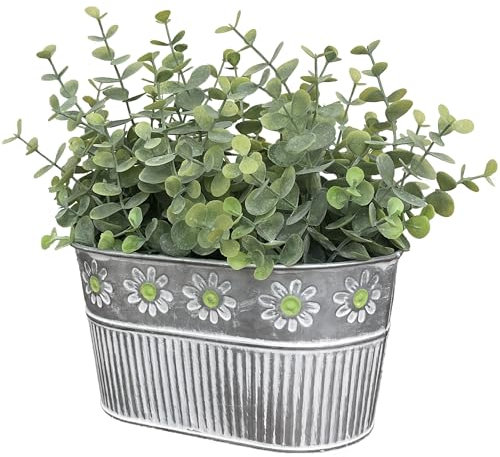 HOPEME Planta de eucalipto artificial en maceta rectangular de metal con decoración de flores verdes, elegante centro de mesa de granja para el hogar y la oficina