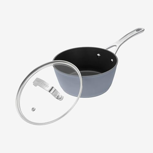 Laura Ashley 20 cm Large Saucepan with Lid - BPA, PFOA-Free Forged Aluminium Non Stick Cooking Pan 2.6L - Dishwasher & Oven Safe with 10-Years Guarantee - Multi Hob, Induction Compatible - Dark Slate