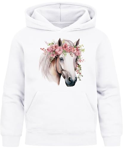 SpecialMe® Kinder Hoodie Mädchen Pferdekopf mit Blumen Mädchengeschenke Pferde Print Aufdruck